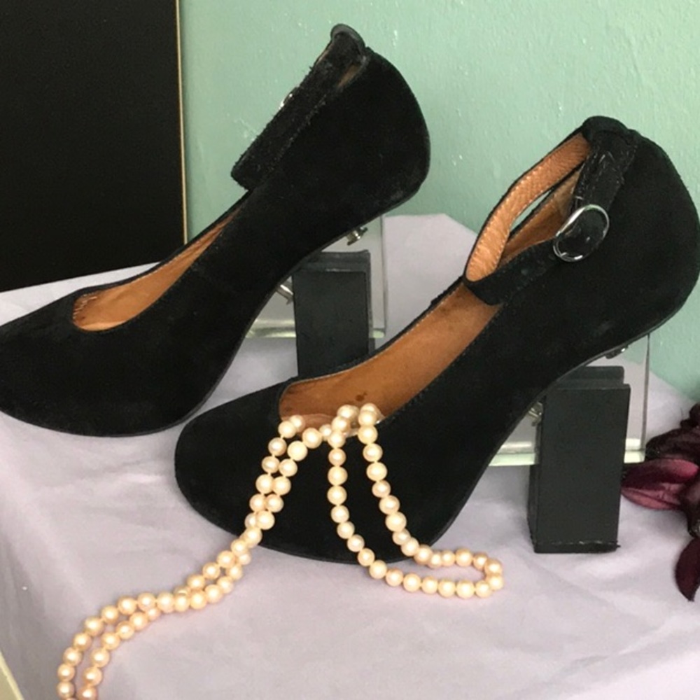 Jeffrey Campbell acrylic size 6 heels with ankle strap black leather upper